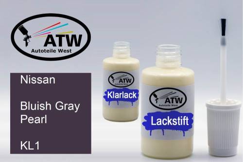 Nissan, Bluish Gray Pearl, KL1: 20ml Lackstift + 20ml Klarlack - Set, von ATW Autoteile West.